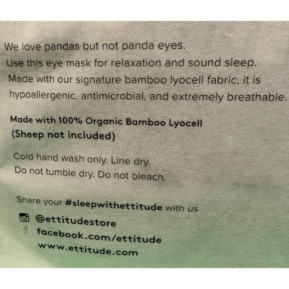 Ettitude Pure Organic Bamboo Lyocell Eye Mask White New, Unopened - Picture 3 of 5